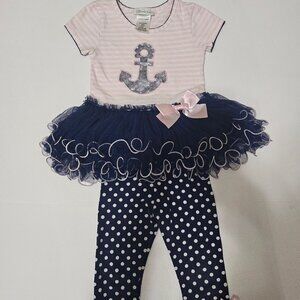 Navy and Pink Bonnie Jean Anchor Applique Tutu Pants Set 3T